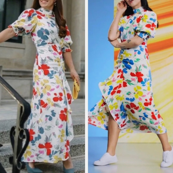 RIXO x Target Floral Maxi Dress Mock Neck Cascade Ruffle Split Front Size 6 NWT - Picture 1 of 9